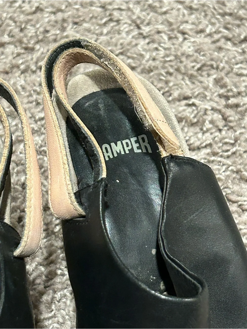Camper Allegra Leather Peep Toe Mule Wedge Sandal , size 37/7 US